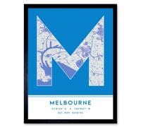 Wee Blue Coo Wall Art Print Melbourne Australia City Map Modern Typography Stylish Letter Framed Word in Blue | Size: W12" x H16" Wee Blue Coo Blue W12" x H16"