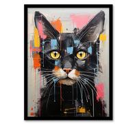 Wee Blue Coo Wall Art Print Messy Black Cat Fun Bright Pet Portrait Living Room Framed | Size: A4 Wee Blue Coo Black A4