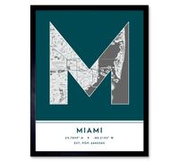 Wee Blue Coo Wall Art Print Miami Florida United States City Map Modern Typography Stylish Letter Framed Word in Teal | Size: W12" x H16" Wee Blue Coo Teal W12" x H16"