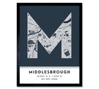 Wee Blue Coo Wall Art Print Middlesbrough England United Kingdom City Map Modern Typography Stylish Letter Framed Word in Navy | Size: W12" x H16" Wee Blue Coo Navy W12" x H16"