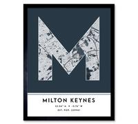 Wee Blue Coo Wall Art Print Milton Keynes England United Kingdom City Map Modern Typography Stylish Letter Framed Word in Navy | Size: W12" x H16" Wee Blue Coo Navy W12" x H16"