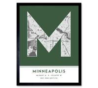 Wee Blue Coo Wall Art Print Minneapolis Minnesota United States City Map Modern Typography Stylish Letter Framed Word in Green | Size: W12" x H16" Wee Blue Coo Green W12" x H16"