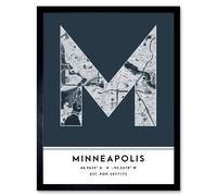 Wee Blue Coo Wall Art Print Minneapolis Minnesota United States City Map Modern Typography Stylish Letter Framed Word in Navy | Size: W12" x H16" Wee Blue Coo Navy W12" x H16"