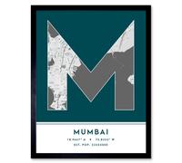 Wee Blue Coo Wall Art Print Mumbai India City Map Modern Typography Stylish Letter Framed Word in Teal | Size: W12" x H16" Wee Blue Coo Teal W12" x H16"