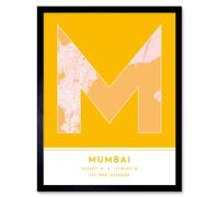 Wee Blue Coo Wall Art Print Mumbai India City Map Modern Typography Stylish Letter Framed Word in Yellow | Size: W12" x H16" Wee Blue Coo Yellow W12" x H16"