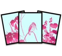 Wee Blue Coo Wall Art Print Ohara Koson Pink Kingfisher Lotus Flower Nature Black Framed Poster Pack of 3 | Size: W12" x H16" Wee Blue Coo Multicolor W12" x H16"