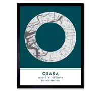 Wee Blue Coo Wall Art Print Osaka Japan City Map Modern Typography Stylish Letter Framed Word in Teal | Size: W12" x H16" Wee Blue Coo Teal W12" x H16"