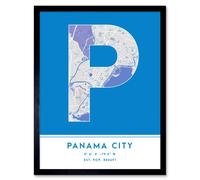 Wee Blue Coo Wall Art Print Panama City Map Modern Typography Stylish Letter Framed Word in Blue | Size: W12" x H16" Wee Blue Coo Blue W12" x H16"