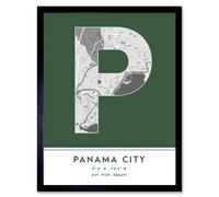 Wee Blue Coo Wall Art Print Panama City Map Modern Typography Stylish Letter Framed Word in Green | Size: W12" x H16" Wee Blue Coo Green W12" x H16"
