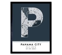 Wee Blue Coo Wall Art Print Panama City Map Modern Typography Stylish Letter Framed Word in Navy | Size: W12" x H16" Wee Blue Coo Navy W12" x H16"