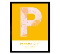 Wee Blue Coo Wall Art Print Panama City Map Modern Typography Stylish Letter Framed Word in Yellow | Size: W12" x H16" Wee Blue Coo Yellow W12" x H16"