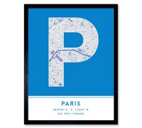 Wee Blue Coo Wall Art Print Paris France City Map Modern Typography Stylish Letter Framed Word in Blue | Size: W12" x H16" Wee Blue Coo Blue W12" x H16"