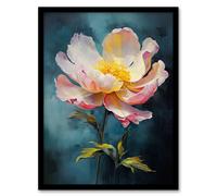 Wee Blue Coo Wall Art Print Peony Pleasure Oil Painting Blue Pink Orange Single Flower Spring Bloom Floral Art Framed | Size: A4 Wee Blue Coo Blue A4