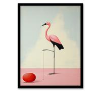 Wee Blue Coo Wall Art Print Playful Flamingo Pastel Colour Pink Blue Surreal Oil Painting Art Framed | Size: W12" x H16" Wee Blue Coo Pink W12" x H16"