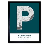 Wee Blue Coo Wall Art Print Plymouth England United Kingdom City Map Modern Typography Stylish Letter Framed Word in Teal | Size: W12" x H16" Wee Blue Coo Teal W12" x H16"