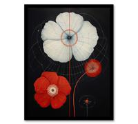 Wee Blue Coo Wall Art Print Poppy On Black Striking Wildflowers Red White Petals Floral Painting Art Framed | Size: A4 Wee Blue Coo Black A4