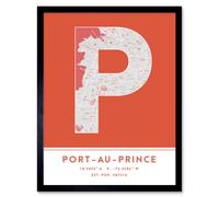 Wee Blue Coo Wall Art Print Port-au-Prince Haiti City Map Modern Typography Stylish Letter Framed Word in Orange | Size: W12" x H16" Wee Blue Coo Orange W12" x H16"