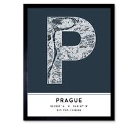 Wee Blue Coo Wall Art Print Prague Czechia City Map Modern Typography Stylish Letter Framed Word in Navy | Size: W12" x H16" Wee Blue Coo Navy W12" x H16"