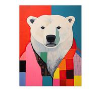 Wee Blue Coo Wall Art Print Precious Polar Bear Vibrant Oil Painting Colourful Geometric Portrait Poster | Size: W12" x H16" Wee Blue Coo Multicolor W12" x H16"
