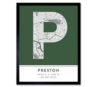 Wee Blue Coo Wall Art Print Preston England United Kingdom City Map Modern Typography Stylish Letter Framed Word in Green | Size: W12" x H16" Wee Blue Coo Green W12" x H16"