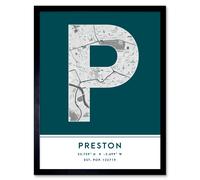 Wee Blue Coo Wall Art Print Preston England United Kingdom City Map Modern Typography Stylish Letter Framed Word in Teal | Size: W12" x H16" Wee Blue Coo Teal W12" x H16"