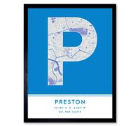Wee Blue Coo Wall Art Print Preston England United Kingdom City Map Modern Typography Stylish Letter Framed Word in Blue | Size: W12" x H16" Wee Blue Coo Blue W12" x H16"