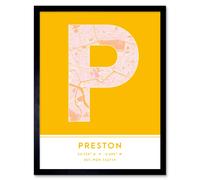 Wee Blue Coo Wall Art Print Preston England United Kingdom City Map Modern Typography Stylish Letter Framed Word in Yellow | Size: W12" x H16" Wee Blue Coo Yellow W12" x H16"