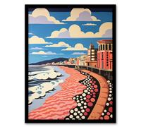 Wee Blue Coo Wall Art Print Promenade Perfection Beach Front Graphic Coral Pink Blue City Coastal Landscape Art Framed | Size: W12" x H16" Wee Blue Coo Blue W12" x H16"