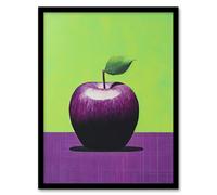 Wee Blue Coo Wall Art Print Purpapple on Green Surreal Vibrant Lime Purple Apple Kitchen Painting Art Framed | Size: A4 Wee Blue Coo Purple A4