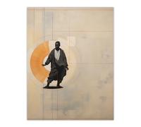 Wee Blue Coo Wall Art Print Qigong Serenity Shaolin Monk Practicing Mindfulness Tan Orange Charcoal Simple Oil Painting Poster | Size: W24" x H32" Wee Blue Coo Tan W24" x H32"