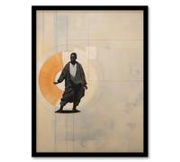 Wee Blue Coo Wall Art Print Qigong Serenity Shaolin Monk Practicing Mindfulness Tan Orange Charcoal Simple Oil Painting Art Framed | Size: A4 Wee Blue Coo Tan A4