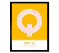 Wee Blue Coo Wall Art Print Quetta Pakistan City Map Modern Typography Stylish Letter Framed Word in Yellow | Size: W12" x H16" Wee Blue Coo Yellow W12" x H16"