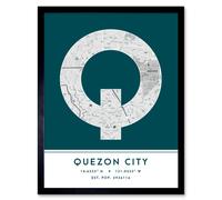 Wee Blue Coo Wall Art Print Quezon City Philippines City Map Modern Typography Stylish Letter Framed Word in Teal | Size: W12" x H16" Wee Blue Coo Teal W12" x H16"