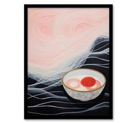 Wee Blue Coo Wall Art Print Ramen Reflections Noodles at Sea Pink Midnight Blue Kitchen Oil Painting Art Framed | Size: W12" x H16" Wee Blue Coo Pink W12" x H16"
