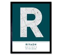 Wee Blue Coo Wall Art Print Riyadh Saudi Arabia City Map Modern Typography Stylish Letter Framed Word in Teal | Size: W12" x H16" Wee Blue Coo Teal W12" x H16"