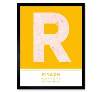 Wee Blue Coo Wall Art Print Riyadh Saudi Arabia City Map Modern Typography Stylish Letter Framed Word in Yellow | Size: W12" x H16" Wee Blue Coo Yellow W12" x H16"