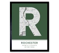 Wee Blue Coo Wall Art Print Rochester New York United States City Map Modern Typography Stylish Letter Framed Word in Green | Size: W12" x H16" Wee Blue Coo Green W12" x H16"