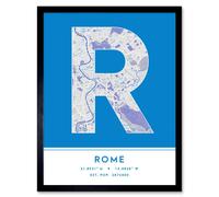 Wee Blue Coo Wall Art Print Rome Italy City Map Modern Typography Stylish Letter Framed Word in Blue | Size: W12" x H16" Wee Blue Coo Blue W12" x H16"