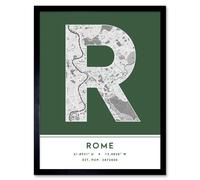 Wee Blue Coo Wall Art Print Rome Italy City Map Modern Typography Stylish Letter Framed Word in Green | Size: W12" x H16" Wee Blue Coo Green W12" x H16"