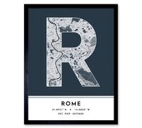 Wee Blue Coo Wall Art Print Rome Italy City Map Modern Typography Stylish Letter Framed Word in Navy | Size: W12" x H16" Wee Blue Coo Navy W12" x H16"
