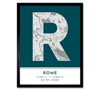 Wee Blue Coo Wall Art Print Rome Italy City Map Modern Typography Stylish Letter Framed Word in Teal | Size: W12" x H16" Wee Blue Coo Teal W12" x H16"