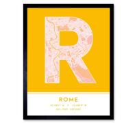 Wee Blue Coo Wall Art Print Rome Italy City Map Modern Typography Stylish Letter Framed Word in Yellow | Size: W12" x H16" Wee Blue Coo Yellow W12" x H16"