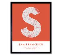 Wee Blue Coo Wall Art Print San Francisco California United States City Map Modern Typography Stylish Letter Framed Word in Orange | Size: W12" x H16" Wee Blue Coo Orange W12" x H16"