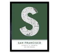 Wee Blue Coo Wall Art Print San Francisco California United States City Map Modern Typography Stylish Letter Framed Word in Green | Size: W12" x H16" Wee Blue Coo Green W12" x H16"