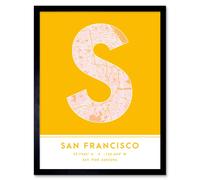 Wee Blue Coo Wall Art Print San Francisco California United States City Map Modern Typography Stylish Letter Framed Word in Yellow | Size: W12" x H16" Wee Blue Coo Yellow W12" x H16"