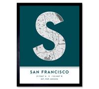 Wee Blue Coo Wall Art Print San Francisco California United States City Map Modern Typography Stylish Letter Framed Word in Teal | Size: W12" x H16" Wee Blue Coo Teal W12" x H16"
