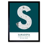 Wee Blue Coo Wall Art Print Sarasota Florida United States City Map Modern Typography Stylish Letter Framed Word in Teal | Size: W12" x H16" Wee Blue Coo Teal W12" x H16"