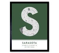 Wee Blue Coo Wall Art Print Sarasota Florida United States City Map Modern Typography Stylish Letter Framed Word in Green | Size: W12" x H16" Wee Blue Coo Green W12" x H16"