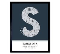 Wee Blue Coo Wall Art Print Sarasota Florida United States City Map Modern Typography Stylish Letter Framed Word in Navy | Size: W12" x H16" Wee Blue Coo Navy W12" x H16"