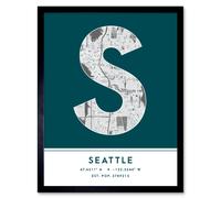 Wee Blue Coo Wall Art Print Seattle Washington United States City Map Modern Typography Stylish Letter Framed Word in Teal | Size: W12" x H16" Wee Blue Coo Teal W12" x H16"